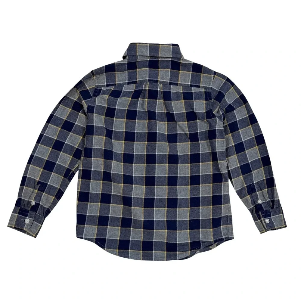 Janie and Jack Boys Navy Blue Grey Yellow Plaid Button Down Shirt Size 5